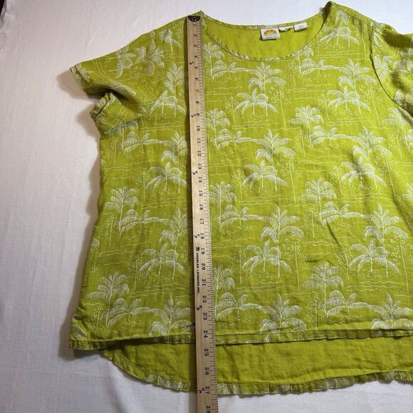 C&C California Shirt Womens‎ 1X Green All Linen Lagen Tropical Palm Trees Beachy - Picture 4 of 8